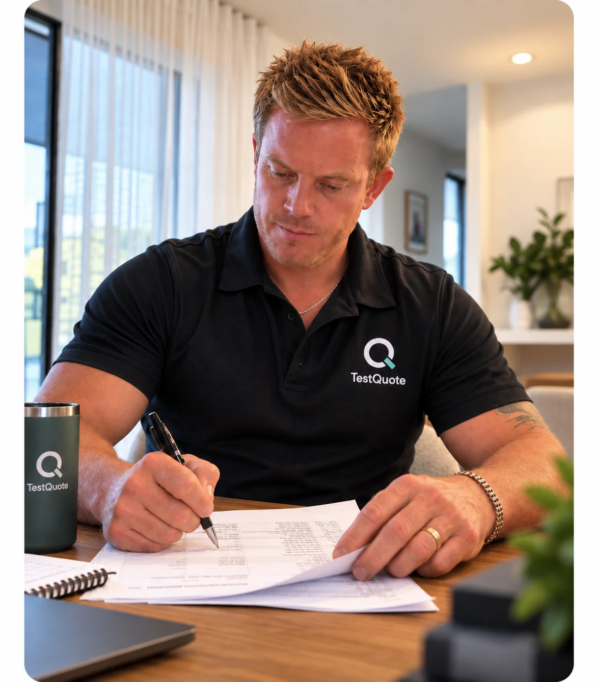 Dan reviewing a construction quote for TestQuote